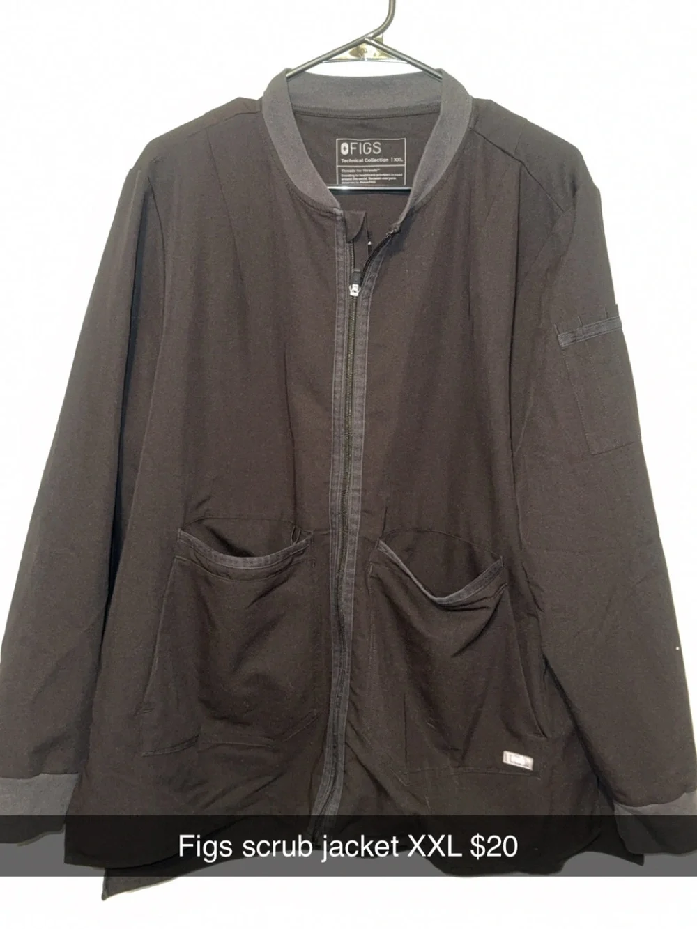 FIGS Black Utility Bomber Scrub Jacket